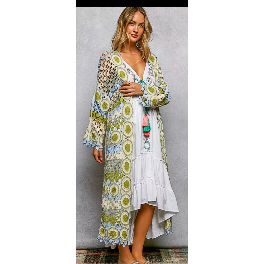 POL. Colorful Crochet Long Cardigan